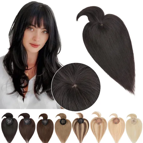 Vista 9 de SEGO Hair Toppers for Women Real Human Hair with Bangs #12P613 #12P613 rubio dorado café y blanqueado