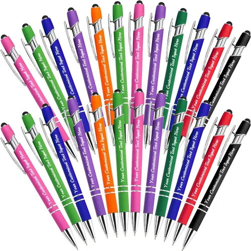 Vista 50 de Bolígrafo personalizado, 50 bolígrafos personalizados, grabado a granel con logotipo de nombre, lápiz digital de tinta negra suave con toque