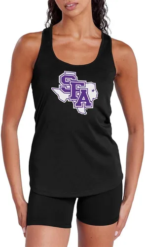 Vista 380 de Camiseta deportiva sin mangas oficial de NCAA Collegiate para mujer, con espalda cruzada, colección con logotipo primario
