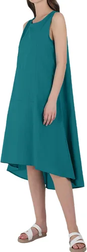 Vista 3 de utcoco Vestido casual de lino y algodón para mujer, cuello redondo, sin mangas, vestido midi para mujer