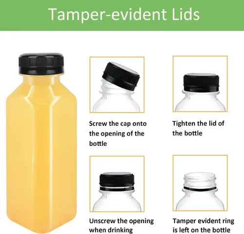 Vista 3 de zmybcpack Paquete de 24 botellas de plástico PET transparente de 10 onzas (10.1 fl oz) con tapas, botellas de plástico para batidos, recipientes