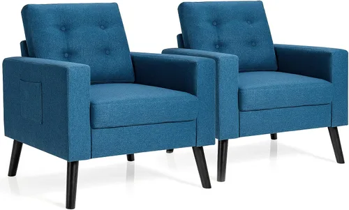 Vista 11 de Giantex Silla decorativa moderna, silla tapizada para sala de estar, sofá individual con botones, para leer en el dormitorio, habitación