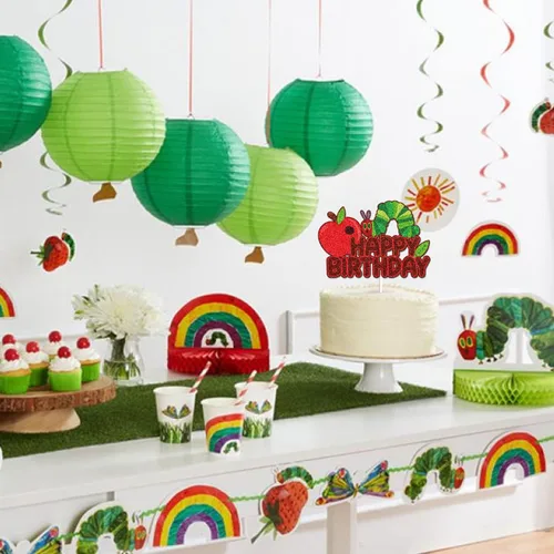 Vista 5 de Hunger Caterpillar - Decoración para pastel de cumpleaños, cuentos de hadas, oruga muy hambrienta, mariposa, decoración de pastel de cumpleaños