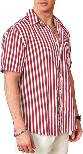 Vista 3 de Camisa casual de manga corta con botones para hombre, camisas de vestir de algodón ligero