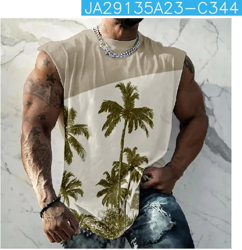 Vista 6 de Muscularfit Camisetas gráficas con estampado divertido para hombre, estilo casual, holgadas, sin mangas, cuello redondo, camisetas hawaianas
