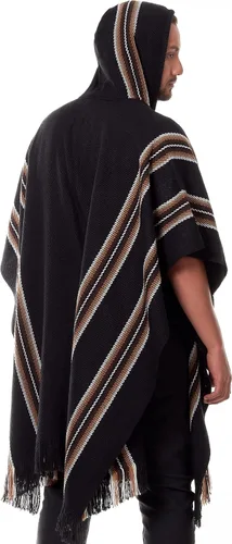 Vista 5 de INTI ALPACA Poncho con capucha de alpaca para hombre, cálido y suave, capa de capa