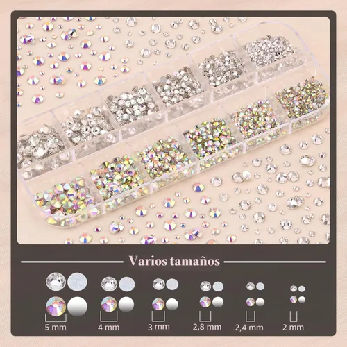 Vista 2 de Kit de pedrería para uñas BELLEBOOST, 15ml de pegamento de gel con strass + gemas coloridas + cristales de vidrio flatback AB y gemas transparentes