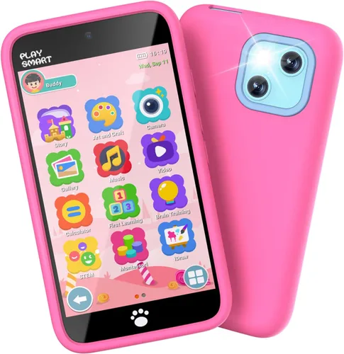 Vista 10 de MOMILLA Toys - Teléfono inteligente para niños, cámara dual de pantalla de 3.97 pulgadas con 21 calcomanías, regalos de cumpleaños para niños