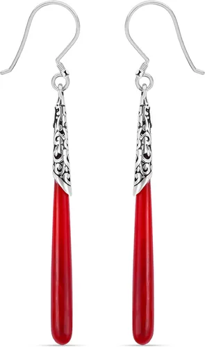 Vista 10 de Red Coral Drop Dangle Earrings for Women in 925 Sterling Silver 01 - Coral