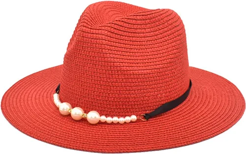 Vista 6 de Moda Primavera Verano Protector Solar Cap Pearl Accesorios Sombrero de Sol Ala Ancha Retro Jazz Top Hat Mujer Sombrero de paja