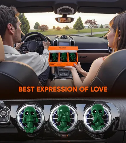 Vista 4 de Clips de ventilación de calavera para ambientador de coche, decoración interior gótica, accesorios de tablero de esqueleto de Halloween góticos Verde