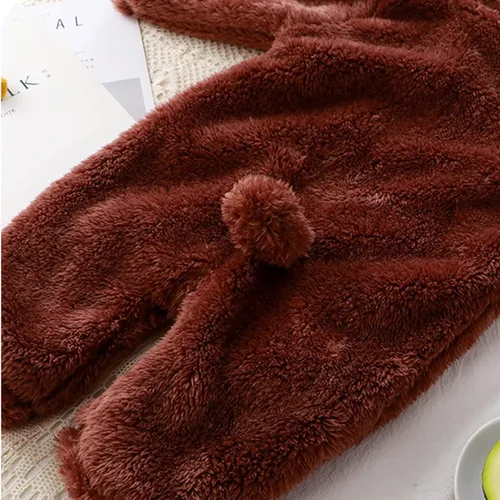Vista 7 de TBUIALL Body para bebés y niñas pequeñas, lindo y liso, manga larga, con orejas de oso de dibujos animados, overol de forro polar con cremallera