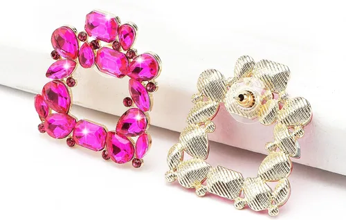Vista 6 de CIEHER Aretes colgantes brillantes para mujer, aretes colgantes rectangulares de diamantes de imitación para mujeres y niñas, aretes geométricos