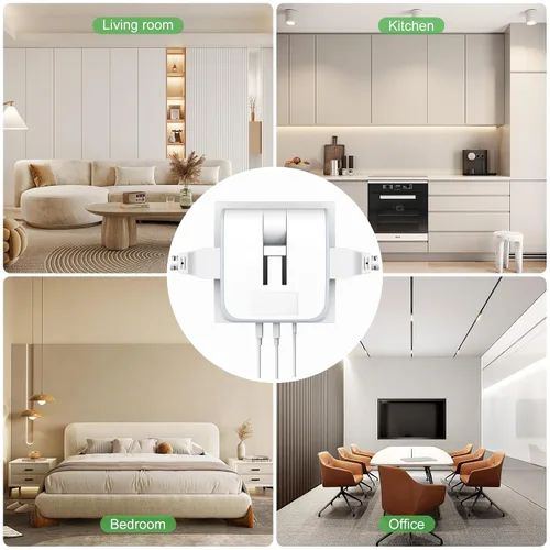Vista 6 de Extensor de salida de pared plana con puertos de carga USB, tira de alimentación giratoria de 180°, 2 puertos USB, enchufe plegable de 2 clavijas