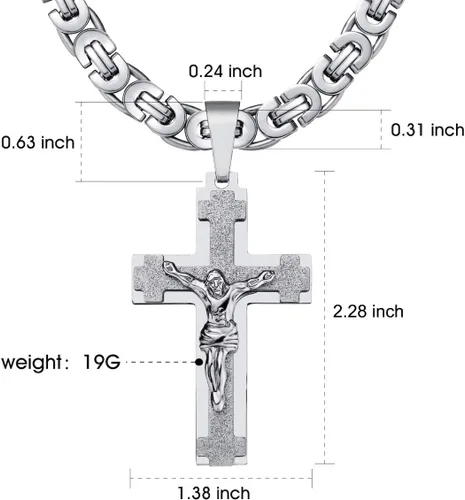 Vista 4 de Collar con dije de Jesucristo para hombre de acero inoxidable, 45505560657029.5 pulgadas.