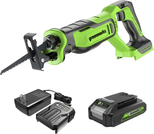 Vista 12 de Greenworks Sierra Recíproca Compacta de Una Mano sin Escobillas de 24V de 1" (3,000 SPM), Sierra Recíproca Inalámbrica de Velocidad Variable