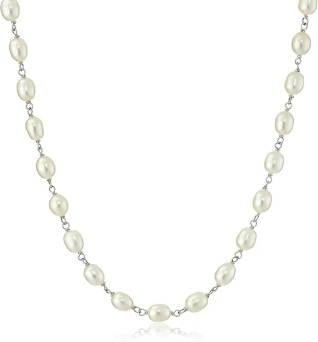 Vista 2 de Conjunto de joyas de plata de ley y perlas cultivadas de agua dulce blanca, collar y pendientes, Perla, Perla