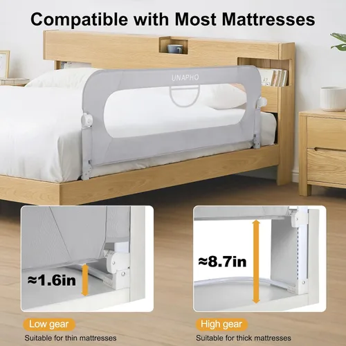 Vista 3 de Riel de cama para niños pequeños, rieles de cama infantil abatibles para cama individual, matrimonial, queen, litera, protector de riel de cama Gris