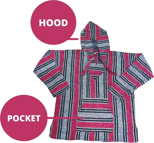 Vista 3 de Baja Sudadera mexicana con capucha, unisex, bohemia, para hombres y mujeres, poncho auténtico para fiestas, varios