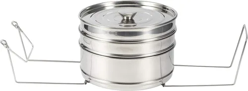Vista 2 de Juego de ollas apilables de acero inoxidable de 3 niveles para cocinar alimentos a presión accesorios
