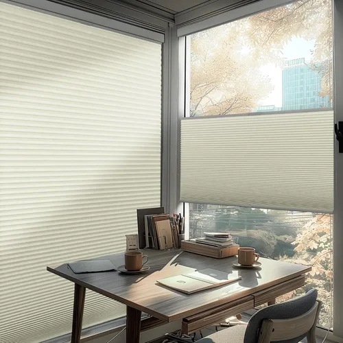 Vista 5 de Persianas sin herramientas sin taladrar para ventanas, persianas celulares modernas de arriba hacia arriba, persianas opacas inalámbricas de panal
