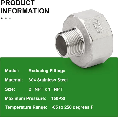 Vista 5 de TAISHER 1 pieza de 25 mm NPT macho x 50 mm NPT hembra, adaptador reductor, pieza de tubería de acero inoxidable 304
