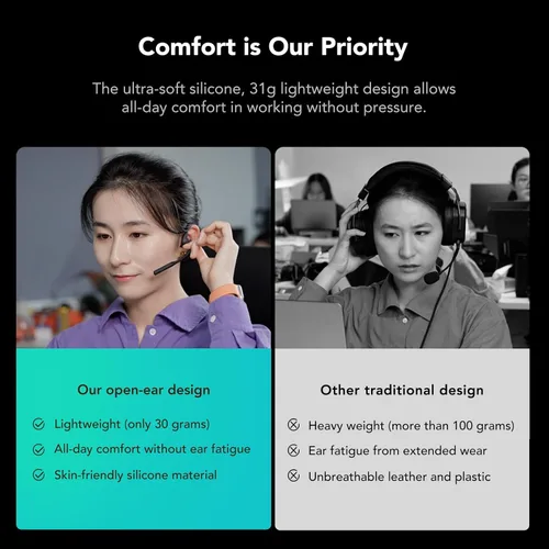 Vista 13 de NUROUM OpenEar Pro 2 - Auriculares con micrófono, auriculares Bluetooth con reducción de ruido, auriculares inalámbricos para el trabajo, conexión