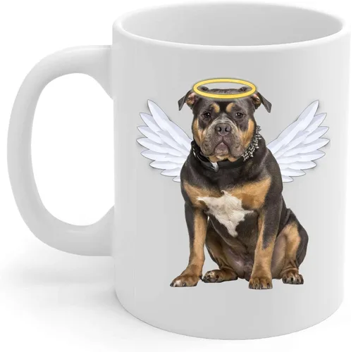 Vista 2 de Black Tan American Bully Angel Wings Taza de café conmemorativa – Regalos de condolencias para los amantes de los perros, taza blanca de 11 onzas