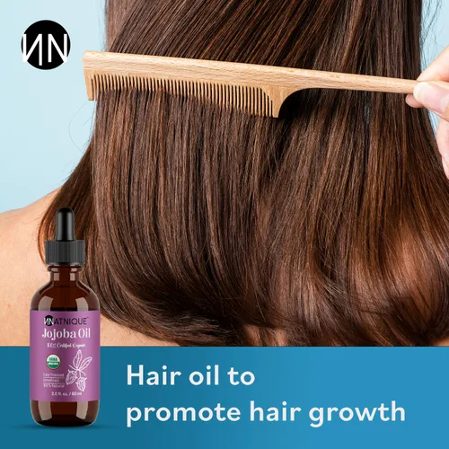 Vista 7 de Natnique Aceite de jojoba orgánico, cepillo incluido, certificado USDA, prensado en frío, sin refinar y sin hexano, hidratante puro para cabello