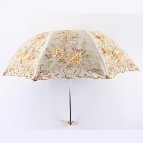 Vista 100 de Honeystore Sombrilla bordada con flor 3D plegable UV con encaje clásico