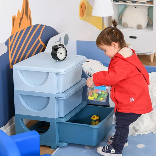 Vista 2 de Qaba - Unidad de almacenamiento para niños con 3 cajones, apilables, de 3 niveles, para dormitorio, guardería, sala de juegos, sala de estar, niños