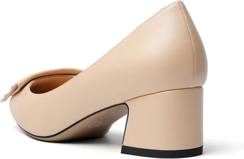 Vista 5 de YODEKS Zapatos de tacón grueso para mujer, tacón de bloque bajo, punta puntiaguda, zapatos de tacón para el trabajo, casual, vida diaria, fiesta