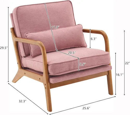 Vista 2 de Silla decorativa para sala de estar, sillón tapizado moderno de mediados de siglo con almohada, sillón de lectura, cómoda silla decorativa