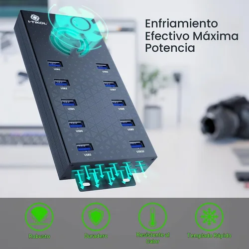 Vista 5 de Hub USB 3 0 - Concentrador USB alimentado por 10 puertos - Concentrador expansor USB de carga y transferencia de datos de alta velocidad - Divisor