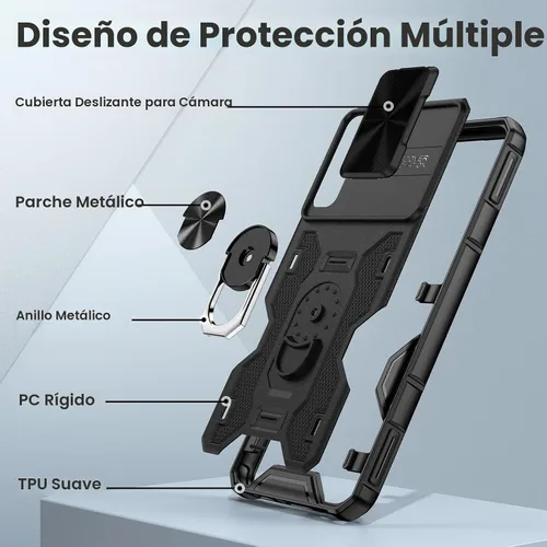 Vista 7 de Caka Funda para Samsung Galaxy S22 con soporte y funda para cámara, color Negro