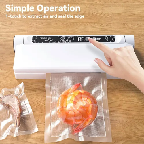 Vista 3 de Máquina selladora al vacío, succión fuerte de 75 KPA, 20 bolsas de sellado al vacío para alimentos, temporizador digital de cuenta regresiva