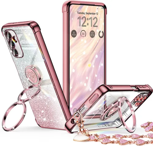 Vista 34 de XYZ Funda para Galaxy A14 5G con soporte y doble anillo, funda de lujo para Samsung A14 5G, color negro