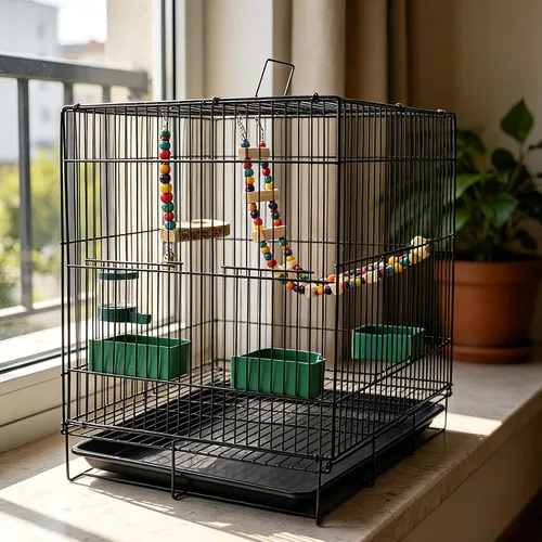 Vista 6 de Jaula para pájaros de 20 pulgadas, plegable, mediana y pequeña, jaulas para loros, canarios, cacatúas, agapornis, pinzones, conures, jaula de metal