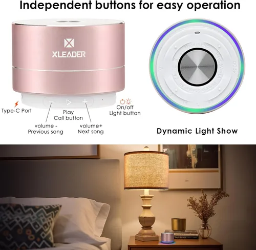 Vista 4 de Mini altavoz Bluetooth para la ducha, altavoz impermeable IPX6, con luces RGB, micrófono, cordón de silicona portátil, ventosa, sonido claro