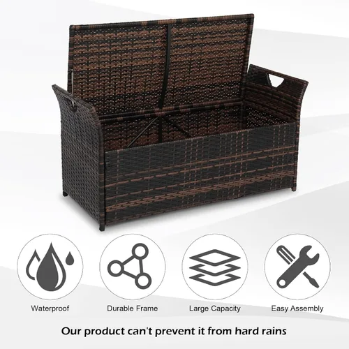 Vista 4 de VINGLI Caja de mimbre para exteriores de 40 galones con cojín, caja de almacenamiento de mimbre para patio, jardín, balcón, porche, piscina, patio