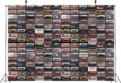 Vista 5 de BELECO Telón de fondo de música estilo vintage de 5 x 3 pies, cintas de cassette de audio, música retro, concierto, fiesta, fondo de papel tapiz