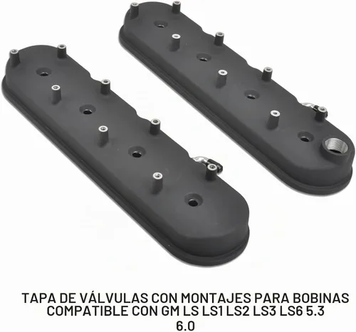 Vista 5 de Cubierta de válvula de motores de aluminio fundido con soportes de bobina compatible con GM LS LS1 LS2 LS3 LS6 5.3 6.0 - Negro