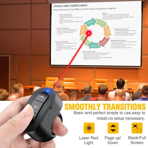 Vista 2 de Presentación Clicker USB recargable Powerpoint Clicker, anillo de dedo RF 2.4GHz inalámbrico presentador remoto clicker para presentaciones