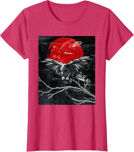 Vista 7 de Red Moon Raven - Camiseta japonesa de cuervo negro, Negro, S