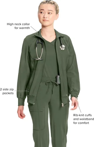 Vista 31 de Infinity by Cherokee 2391A - Chaquetas médicas con cremallera frontal para mujer, tela elástica en 4 direcciones