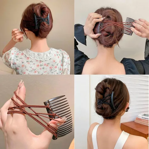 Vista 4 de 6 peines elásticos dobles para el cabello, accesorios mágicos ajustables para hacer moños sin arrugas, accesorios para mujer, rizados, gruesos