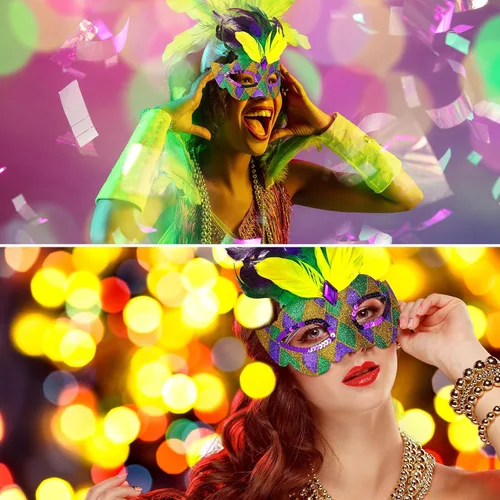 Vista 6 de Skylety 2 máscaras de Mardi Gras con purpurina veneciana para fiesta de baile de graduación, para mujeres y hombres, accesorio para disfraces