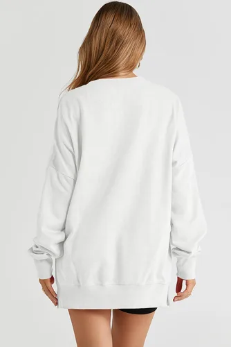 Vista 64 de SHEWIN Sudadera casual de manga larga con cuello redondo para mujer, ligera, holgada