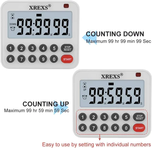 Vista 2 de XREXS Temporizador digital de cocina, cuenta regresiva magnética, alarma fuerte para cocinar y silenciar opcional, imán y soporte, temporizador