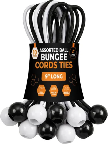 Vista 32 de Xpose Safety Cuerdas elásticas de bolas de 6 pulgadas, paquete de 10 cuerdas elásticas resistentes de colores surtidos en blanco y negro con lazos
